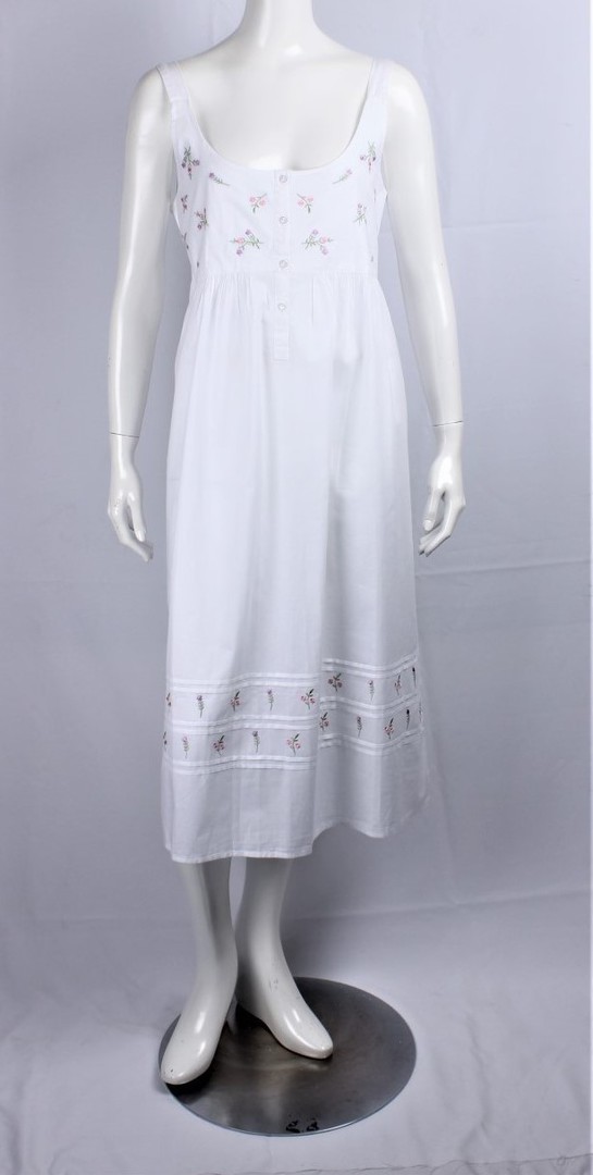 Alice & Lily sleeveles  nightie w embroidered floral bodice and hem white STYLE :AL/ND-432 image 0